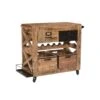31 Inch Handcrafted Rustic Mango Wood Bar Cart Trolly With 3 Drawers And 6 Wine Bottle Holders-Benzara