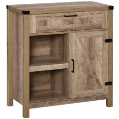 Storage Sideboard Rustic Barn Door Storage Cabinet Modern Farmhouse Buffet Sideboard For Kitchen & Dining Room, Light Oak