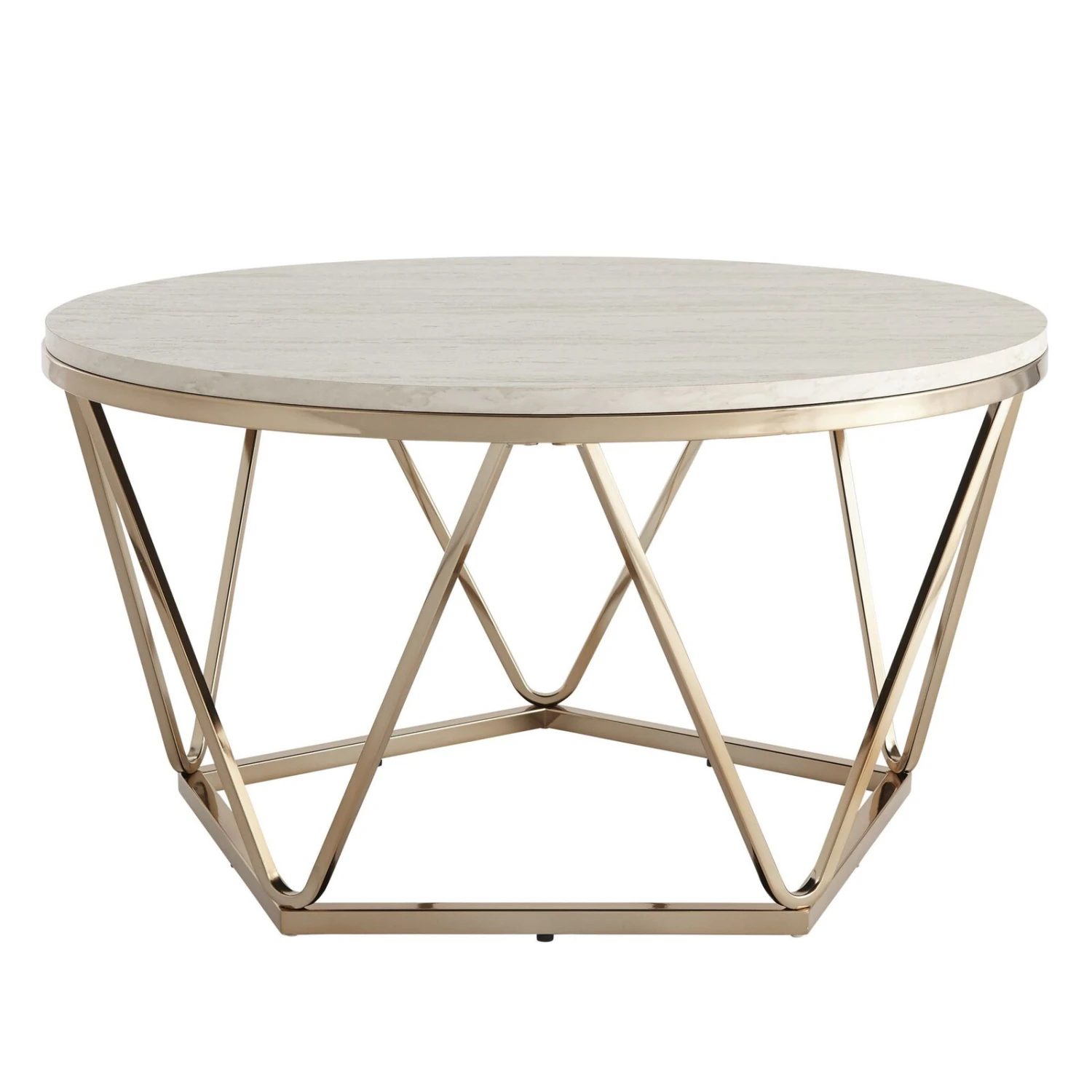 Homezia 33" Champagne Solid Manufactured Wood And Metal Round Coffee Table 3 Homezia 33" Champagne Solid Manufactured Wood And Metal Round Coffee Table