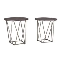 Elm Wood Table Set With Bridge Truss Metal Base, Set Of Three, Brown And Gray-Benzara 8 Elm Wood Table Set With Bridge Truss Metal Base, Set Of Three, Brown And Gray-Benzara -Home Furniture Shop 61b3bb76c96943b2a2c5c69aabcc7fd4