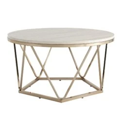 Homezia 33" Champagne Solid Manufactured Wood And Metal Round Coffee Table 12 Homezia 33" Champagne Solid Manufactured Wood And Metal Round Coffee Table -Home Furniture Shop 62311bf034eb4f068648de52b159786e