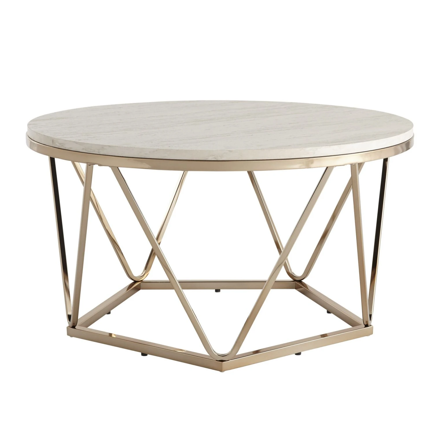 Homezia 33" Champagne Solid Manufactured Wood And Metal Round Coffee Table 6 Homezia 33" Champagne Solid Manufactured Wood And Metal Round Coffee Table - Image 4