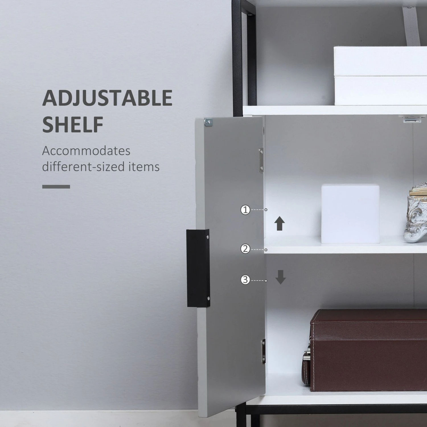 Kitchen Storage Cabinet With Door Cabinet And Open Compartment, Bathroom Cabinet Sideboard With Shelf For Living Dining Room, Grey 7 Kitchen Storage Cabinet With Door Cabinet And Open Compartment, Bathroom Cabinet Sideboard With Shelf For Living Dining Room, Grey - Image 5