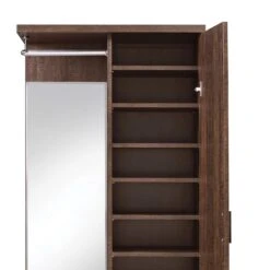 Mirrored Wooden Hall Tree With 1 Door And 1 Drawer, Brown And Silver-Benzara 9 Mirrored Wooden Hall Tree With 1 Door And 1 Drawer, Brown And Silver-Benzara -Home Furniture Shop 6632180bbf52456299c97d2b1e07a586
