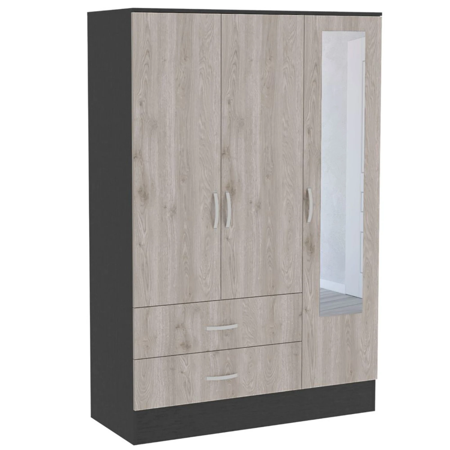 DEPOT E-SHOP Gangi 120 Mirrored Armoire, Double Door Cabinet, Two Drawers, Metal Hardware, Rods, Four Shelves, Black / Light Gray 3 DEPOT E-SHOP Gangi 120 Mirrored Armoire, Double Door Cabinet, Two Drawers, Metal Hardware, Rods, Four Shelves, Black / Light Gray