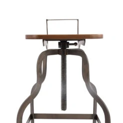 Industrial Style Wooden Swivel Barstool With Metal Base, Gray And Brown -Home Furniture Shop 682058ad4bbf45c8aea4582d41a1093e