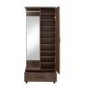 Mirrored Wooden Hall Tree With 1 Door And 1 Drawer, Brown And Silver-Benzara -Home Furniture Shop 68217a07c997487ca75dd851352eb8db