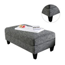 Chenille Ottoman With Tappered Feet In Gray Finish -Home Furniture Shop 6955e9894f4d4dab89bf8f58552a0ce4