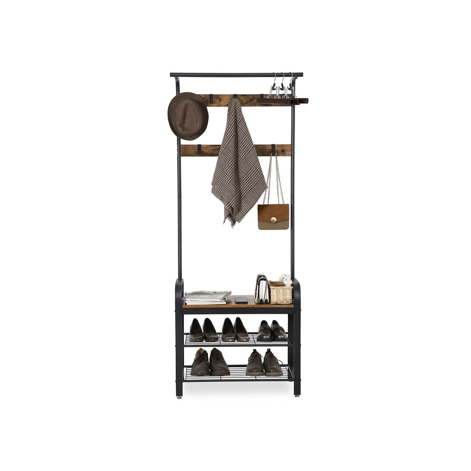 BreeBe Industrial Coat Rack With Bench For Entryway 5 BreeBe Industrial Coat Rack With Bench For Entryway - Image 3