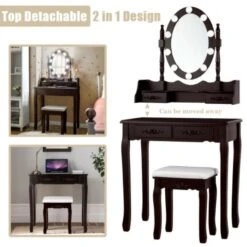 Makeup Dressing Table With Touch Switch Lighted Mirror And Cushioned Stool -Home Furniture Shop 6b67988671854254b13203f7fa3601de