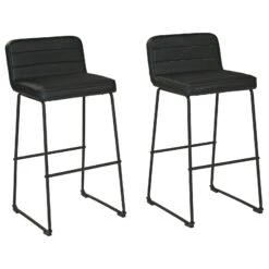 40 Inch Channel Stitched Leatherette Barstool With Sled Base,Set Of 2,Black-Benzara
