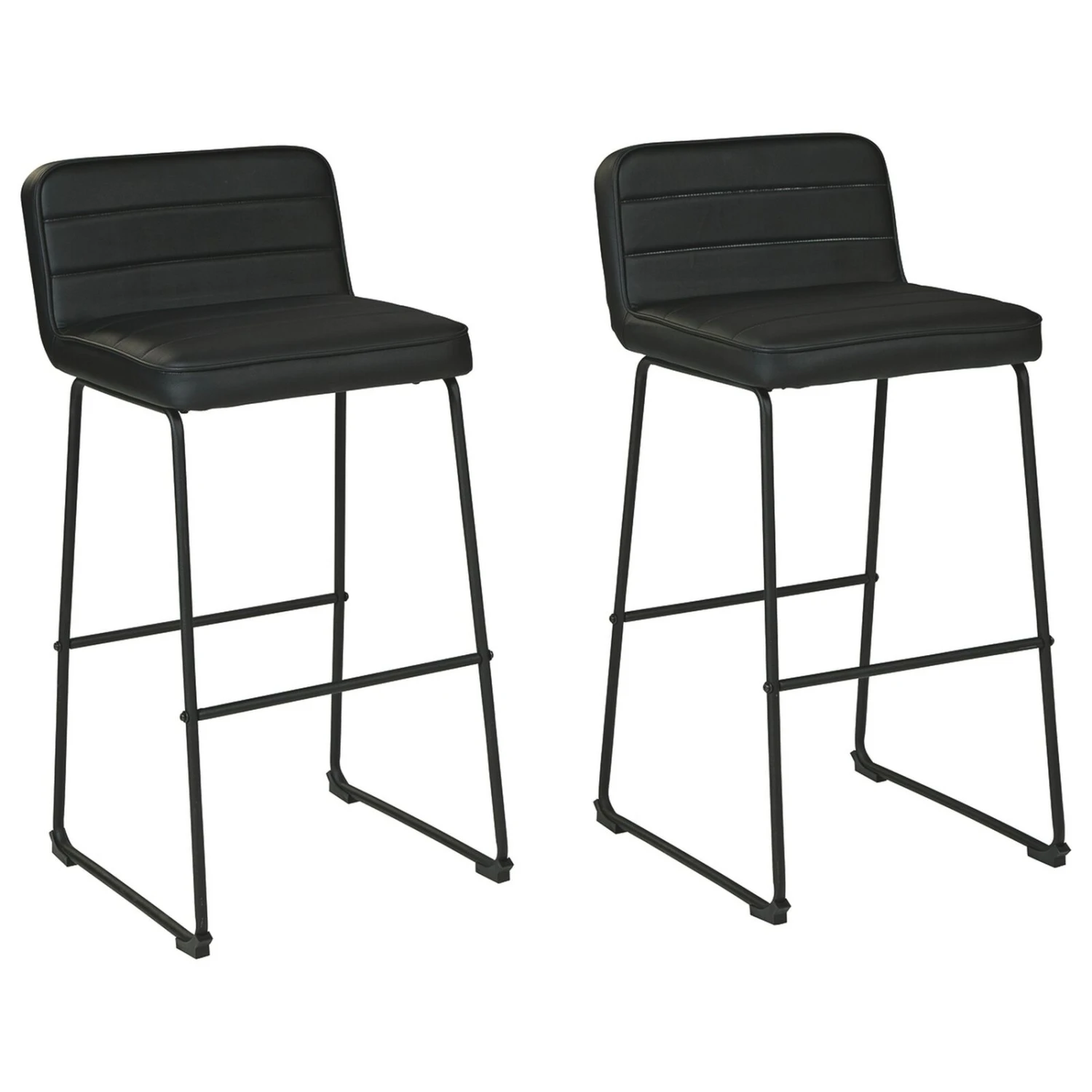 40 Inch Channel Stitched Leatherette Barstool With Sled Base,Set Of 2,Black-Benzara 3 40 Inch Channel Stitched Leatherette Barstool With Sled Base,Set Of 2,Black-Benzara