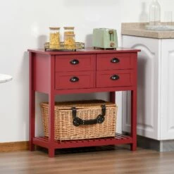 Sideboard Buffet Cabinet, Storage Serving Console Table With 4 Drawers And Slatted Bottom Shelf For Kitchen, Living Room, Red -Home Furniture Shop 6be809ffbbaf47579b3ba6d271a817c5