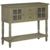 Vintage Console Table With 2 Drawers And Cabinets, Retro Sofa Table For Entryway, Living Room And Hallway, Light Grey