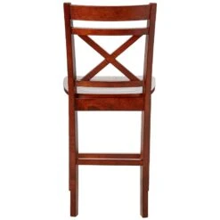 Wooden Counter Height Chair With Cross Back, Set Of 2, Cherry Brown-Benzara -Home Furniture Shop 6d1cf68e8fa24498bf784fb238bcb0e7