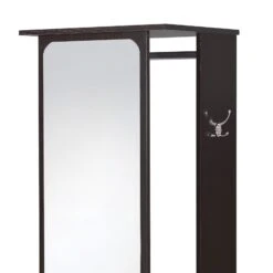 Mirror And Wood Hall Tree With Hanging Rod And Casters, Brown And Silver-Benzara -Home Furniture Shop 6ee512a959784a35ae1d8e854f67e090