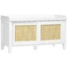 Entry Way Bench Shoe Storage Bench With Shoe Cabinets 2 Rattan Sliding Doors And Pine Wood Legs For Hallway White -Home Furniture Shop 7109f2091c794f1283f78646984430b5