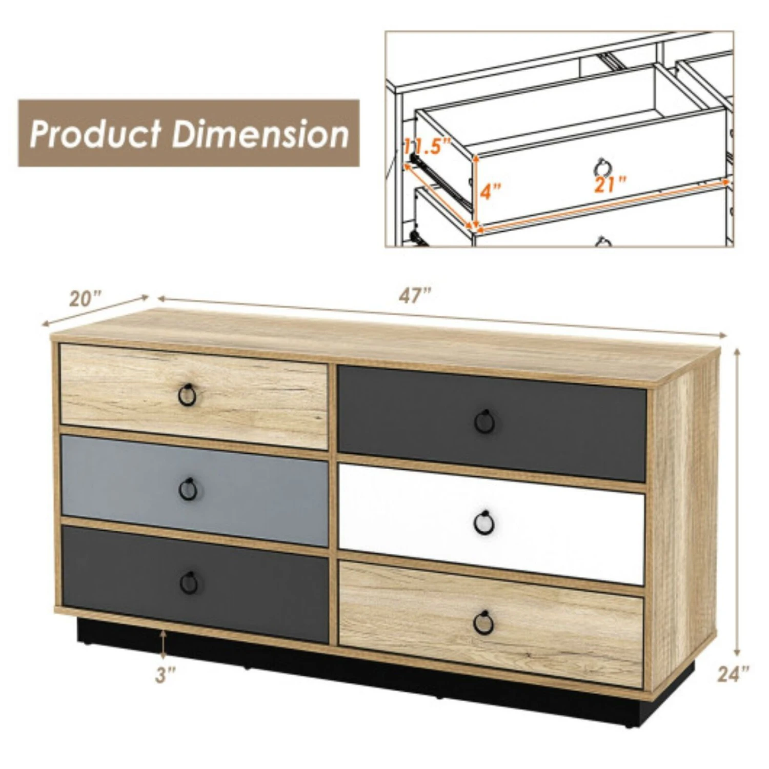 6 Drawers Double Dresser Accent Storage Tower For Bedroom Hallway Entryway 7 6 Drawers Double Dresser Accent Storage Tower For Bedroom Hallway Entryway - Image 5