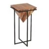 30 Inch Pyramid Shape Wooden Side Table With Cross Metal Base, Brown And Black-Benzara