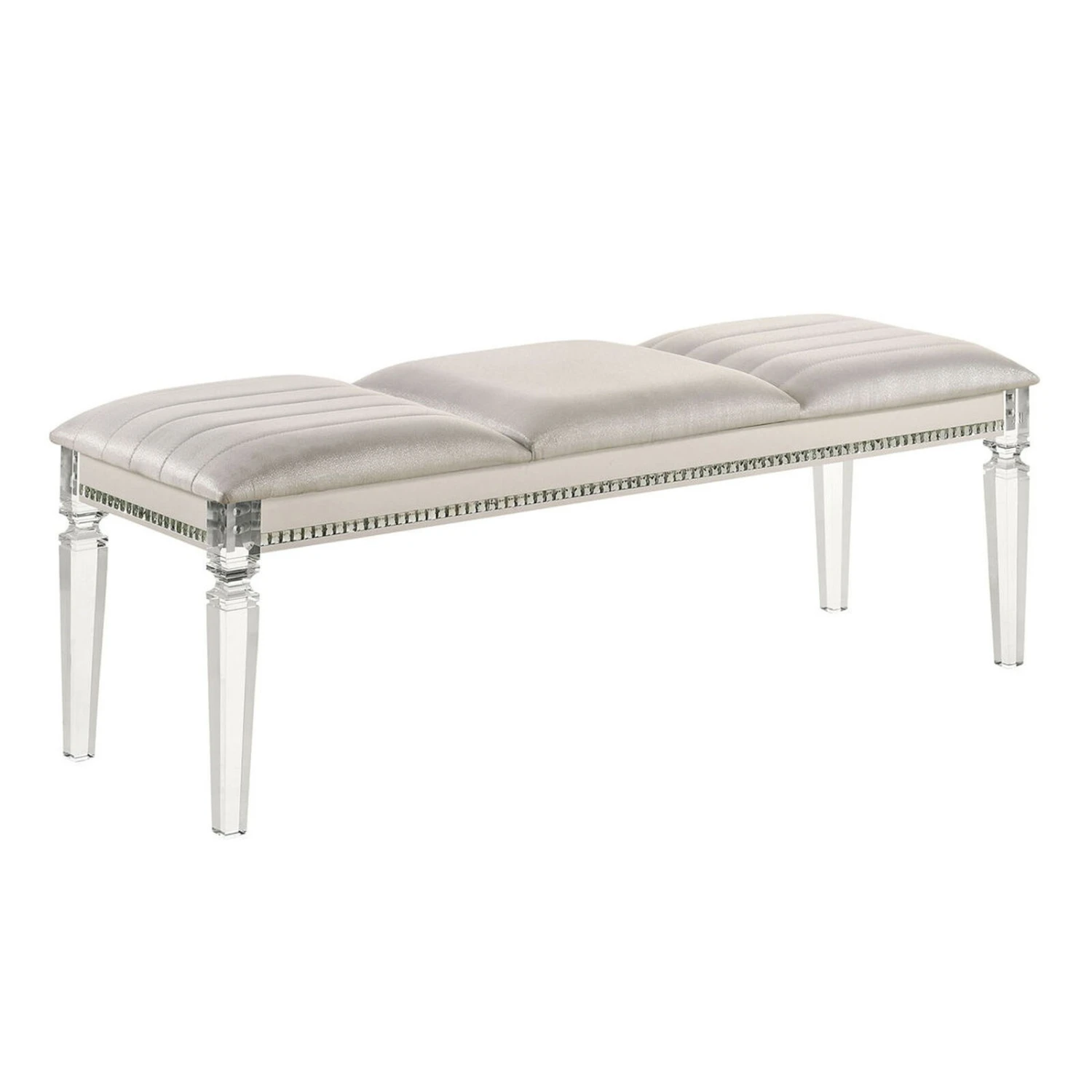 Leatherette And Wood Bench In Pearl White Finish 3 Leatherette And Wood Bench In Pearl White Finish