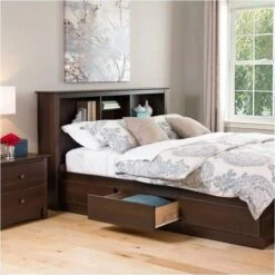 QuikFurn Full/Queen Size Bookcase Storage Headboard In Espresso Wood Finish -Home Furniture Shop 734da0153be44491b35e37be874f20ad