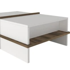 Belle 35 Inch Modern Wood Rectangular Coffee Table With Side Shelf, White And Brown-Benzara 16 Belle 35 Inch Modern Wood Rectangular Coffee Table With Side Shelf, White And Brown-Benzara -Home Furniture Shop 7389302bd30a4bd3bee83ad939b2c440