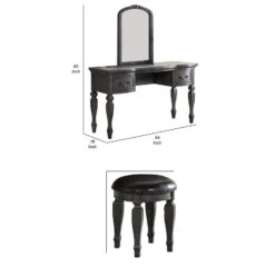 3 Piece Vanity Set With Carved Mirror And Turned Legs, Gray-Benzara -Home Furniture Shop 738b87dc66a94addb41780d452b8f945