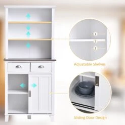 67" Freestanding Buffet With Hutch, Kitchen Cupboard Storage Cabinet With Sliding Doors, Drawers And Open Shelves, Adjustable Shelving, White -Home Furniture Shop 73912941db944403b4bab2261170aa52