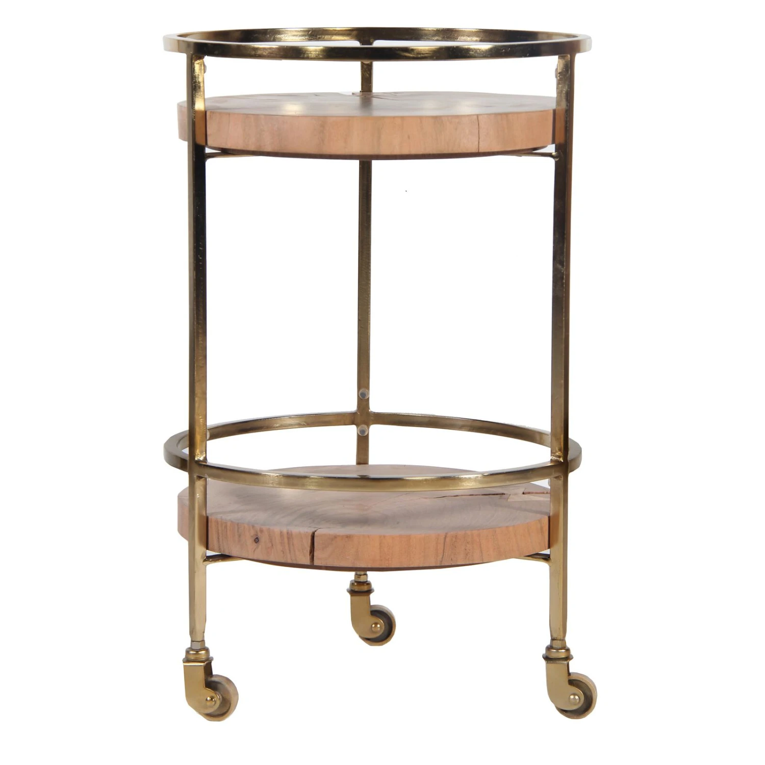 34 Inch 2 Tier Industrial Style Tea And Bar Cart, Live Edge Mango Wood Shelves, Metal Frame, Brown, Brass-Benzara 5 34 Inch 2 Tier Industrial Style Tea And Bar Cart, Live Edge Mango Wood Shelves, Metal Frame, Brown, Brass-Benzara - Image 3