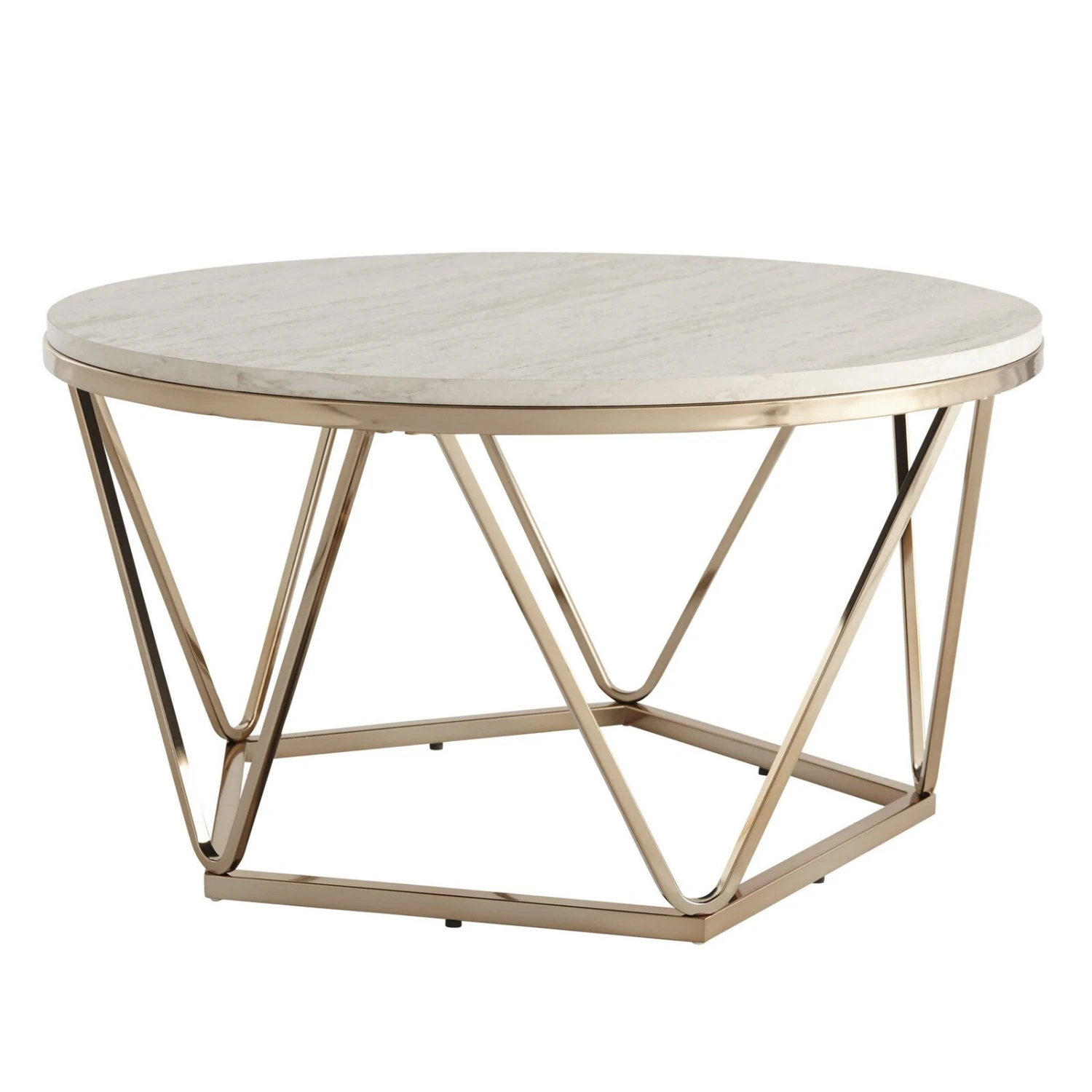 Homezia 33" Champagne Solid Manufactured Wood And Metal Round Coffee Table 5 Homezia 33" Champagne Solid Manufactured Wood And Metal Round Coffee Table - Image 3