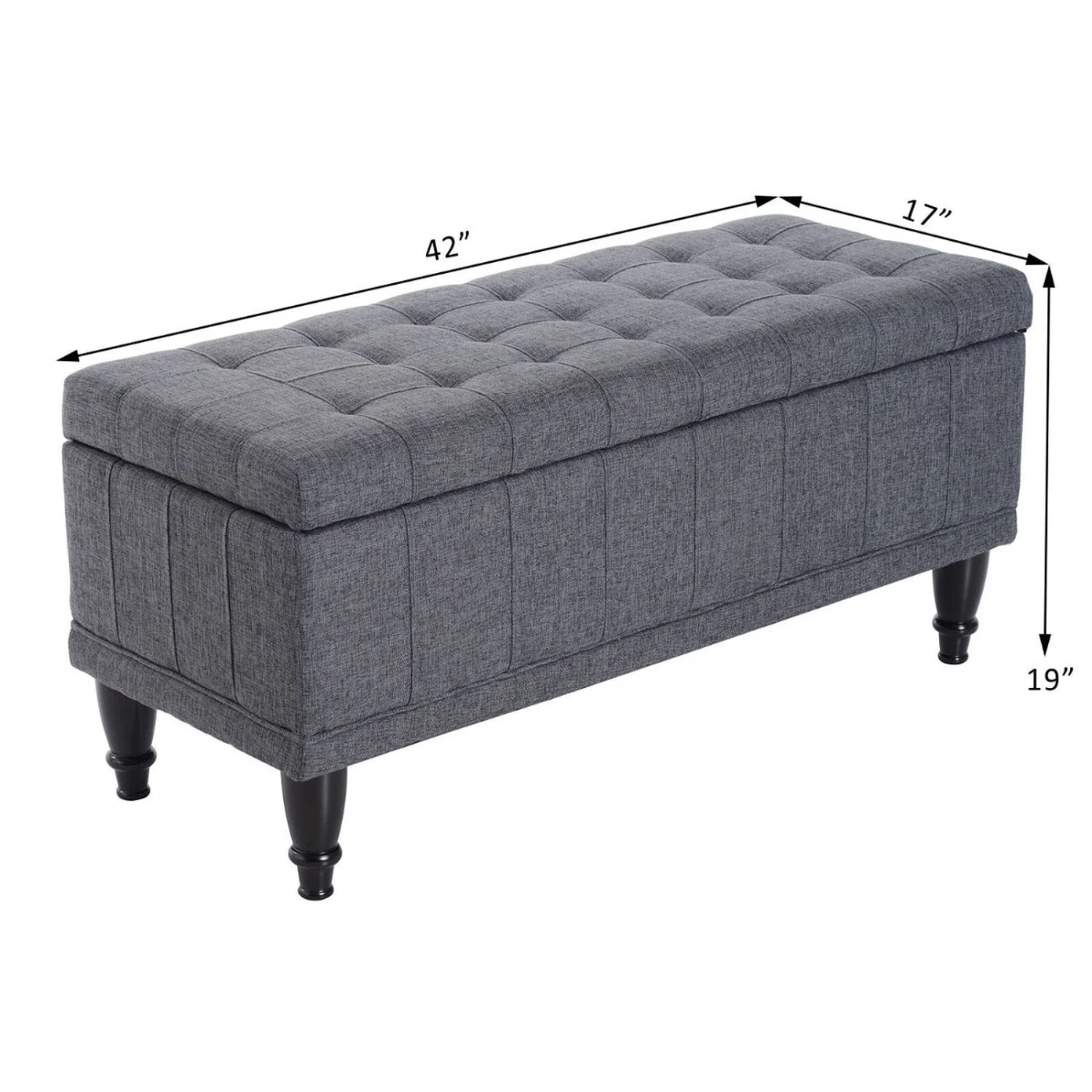 Large 42" Tufted Linen Fabric Ottoman Storage Bench With Soft Close Lid For Living Room, Entryway, Or Bedroom, Dark Heather Grey 5 Large 42" Tufted Linen Fabric Ottoman Storage Bench With Soft Close Lid For Living Room, Entryway, Or Bedroom, Dark Heather Grey - Image 3