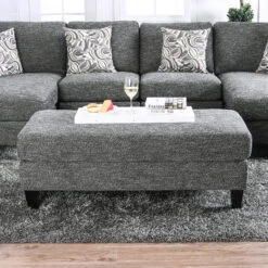 Chenille Ottoman With Tappered Feet In Gray Finish -Home Furniture Shop 7449df9ed3ac464da2afac25dbdab101
