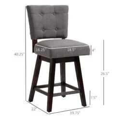 Stools Set, Bar Stools With Backs, Rubber Wood Legs, Button Tufted Design, Linen-Feel Fabric For Kitchen, Bar, Counter Height Stools, Dark Grey -Home Furniture Shop 7466f59ffc4145708fe7b2a1f208e501