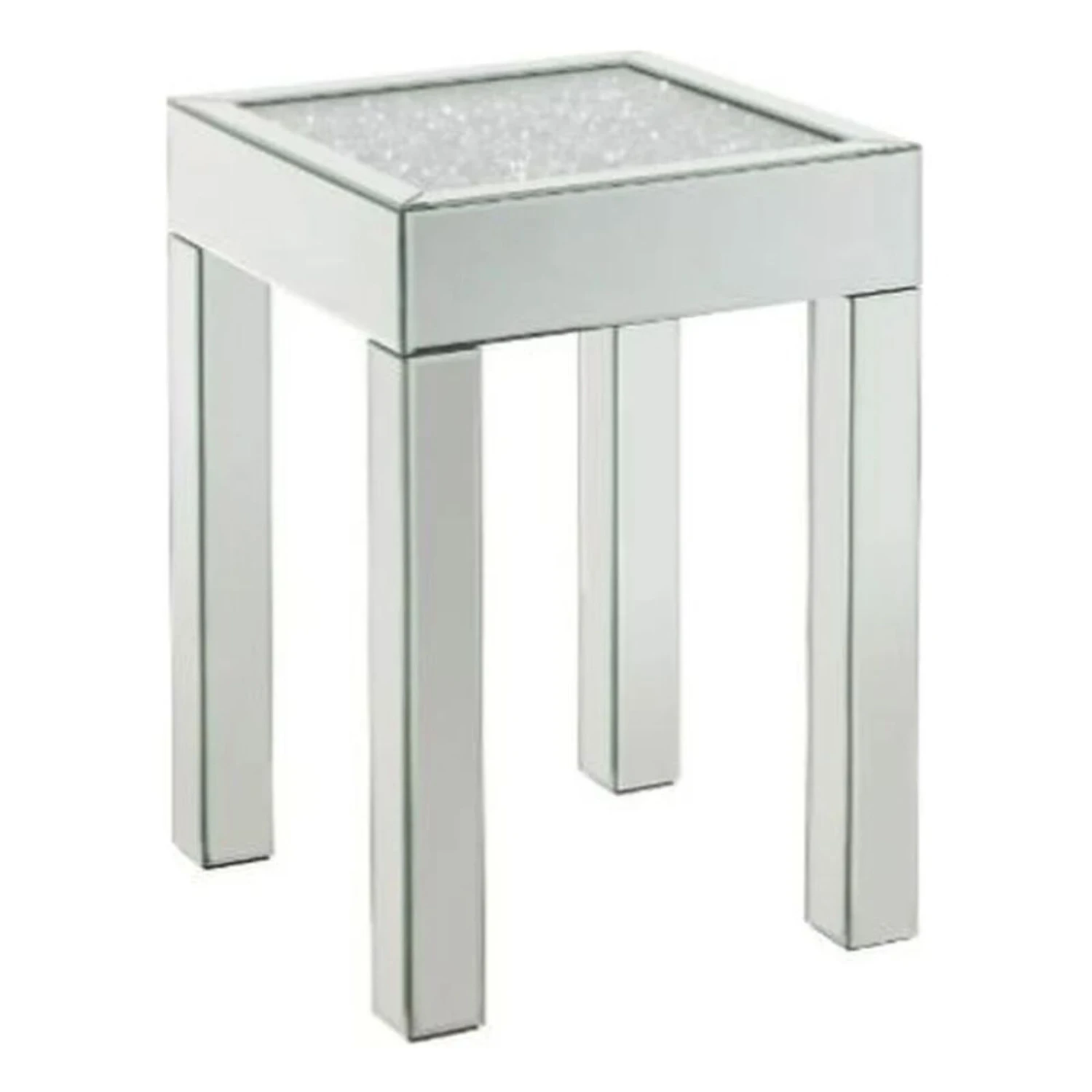 Homezia 24" Silver And Clear Glass Square Mirrored End Table 3 Homezia 24" Silver And Clear Glass Square Mirrored End Table
