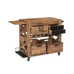 31 Inch Handcrafted Rustic Mango Wood Bar Cart Trolly With 3 Drawers And 6 Wine Bottle Holders-Benzara 14 31 Inch Handcrafted Rustic Mango Wood Bar Cart Trolly With 3 Drawers And 6 Wine Bottle Holders-Benzara -Home Furniture Shop 750e5873b42e4574a04714d14560fa41