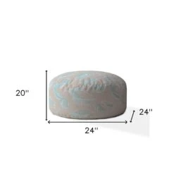 Homezia 24" Light Blue And Grey Canvas Round Seashell Pouf Ottoman -Home Furniture Shop 7515480454084d918e77920218cb6010