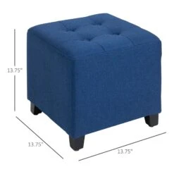 Tufted Ottoman Linen-Touch Fabric Upholstered Footrest Stool With Anti-Slip Pads, Blue -Home Furniture Shop 75583bb0b7c848fdb4e235e450e86c05