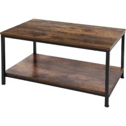 QuikFurn Heavy Duty Industrial 2-Tier Coffee Table In Rustic Brown Wood Finish -Home Furniture Shop 766a89fc66514379a630ec6c6f90b9c1