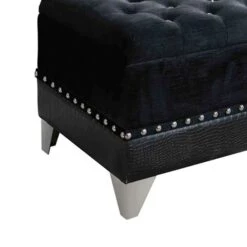 Leatherette Storage Bench With Nailhead Trims And Button Tufted Seat, Black - Benzara -Home Furniture Shop 7677fc8040034d2fbfc567f92a1c8666