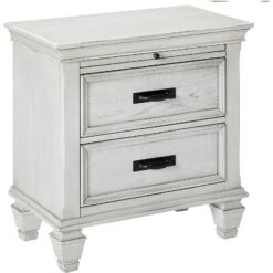 Wooden Nightstand With 2 Drawers & 1 Pull Out Tray, White-Benzara