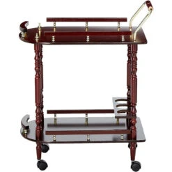 2 Tier Traditional Serving Cart, Brown - Benzara -Home Furniture Shop 7689dd294a1749cabec92e0acf4af25b