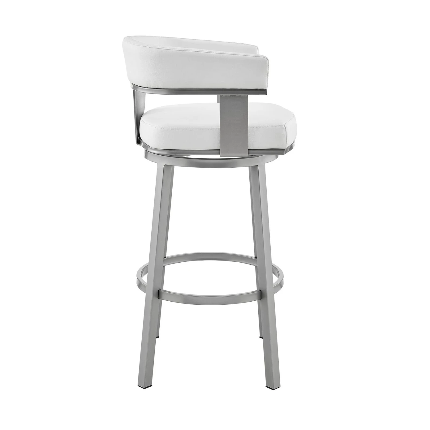 Jack 26 Inch Counter Height Bar Stool, Swivel Chair, Faux Leather, White-Benzara 5 Jack 26 Inch Counter Height Bar Stool, Swivel Chair, Faux Leather, White-Benzara - Image 3