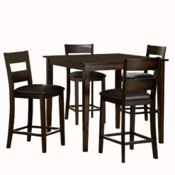 5 Piece Wooden CoUnter Height Table Set, Espresso Brown-Benzara