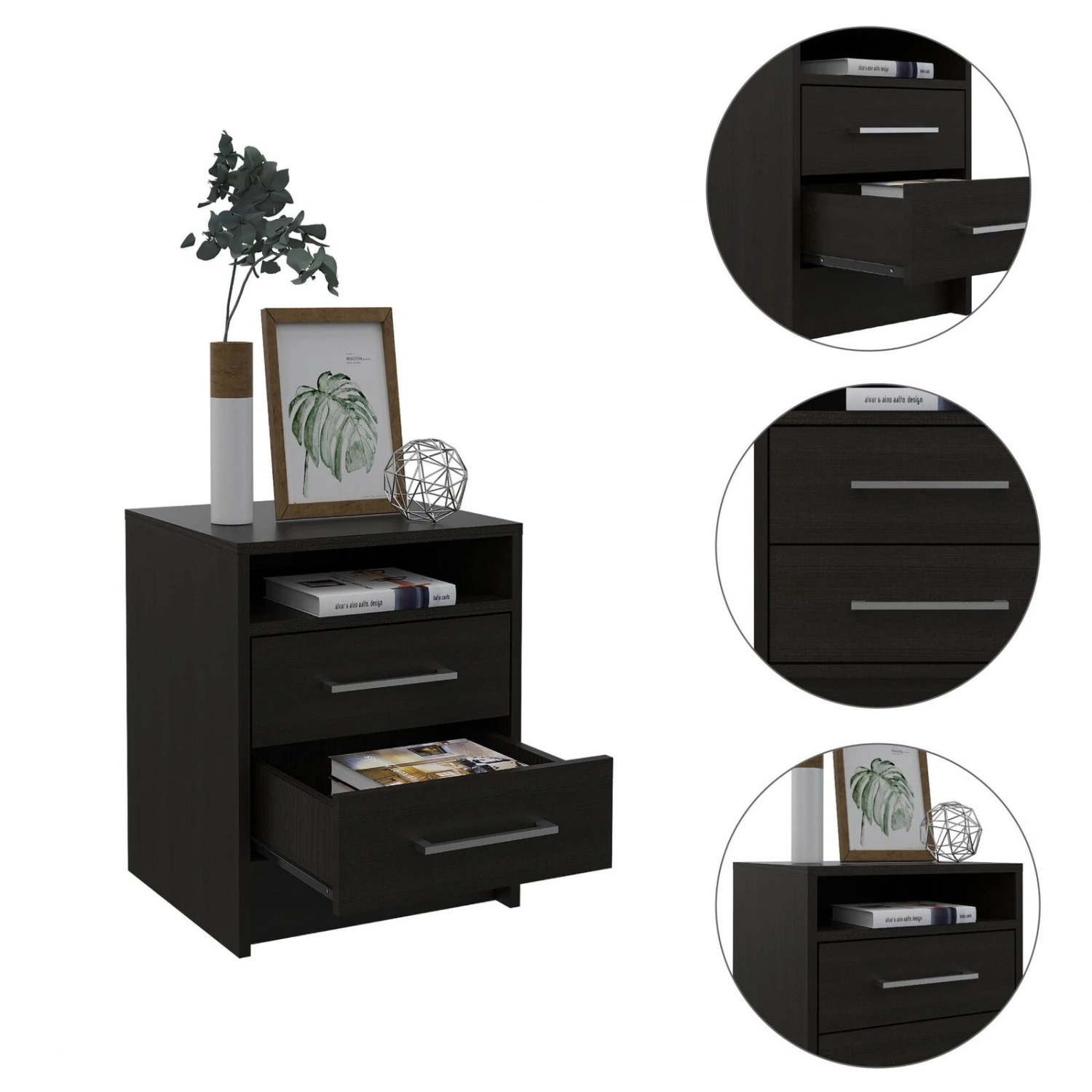 Homezia Light And Dark Oak Two Drawer Nightstand 7 Homezia Light And Dark Oak Two Drawer Nightstand - Image 5