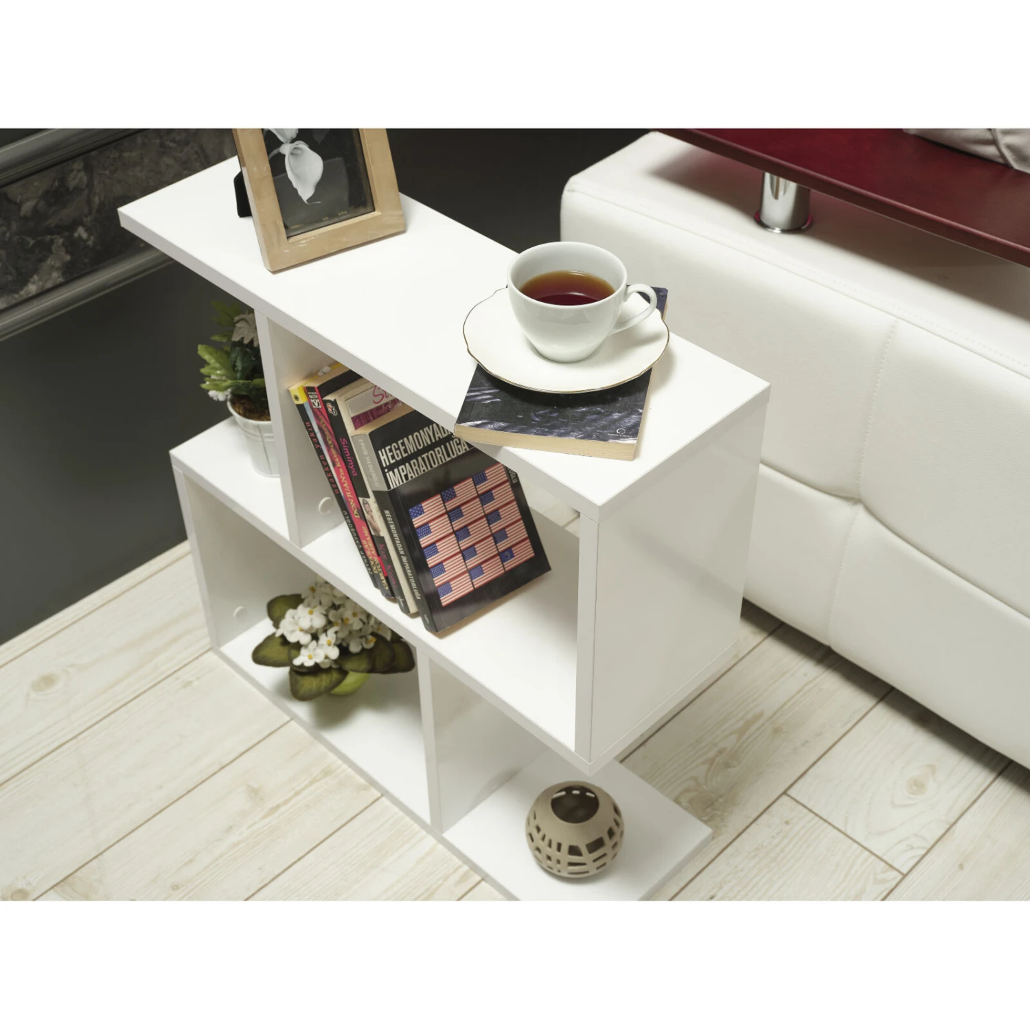 Rectangle 4 Shelves End Table, Narrow Chairside Table, 23 Inch Skinny End Table For Living Rooms, White 4 Rectangle 4 Shelves End Table, Narrow Chairside Table, 23 Inch Skinny End Table For Living Rooms, White - Image 2