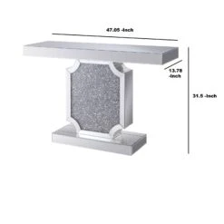 Wood And Mirror Console Table With Faux Crystal Accented Sculptural Pedestal Base, Clear-Benzara 11 Wood And Mirror Console Table With Faux Crystal Accented Sculptural Pedestal Base, Clear-Benzara -Home Furniture Shop 79bae53962df4bf5ad74e8c3d92b3e34