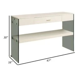 Stub 47 Inch Sofa Console Table, Glossy White Wood, Glass Panels, 1 Drawer-Benzara 11 Stub 47 Inch Sofa Console Table, Glossy White Wood, Glass Panels, 1 Drawer-Benzara -Home Furniture Shop 79f9cca85e314338891c9d5f7fc58fc3