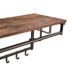 26 Inch Industrial Metal Frame Wall Mount Coat Rack, 5 Hooks, 1 Shelf, Rustic Brown, Black-Benzara -Home Furniture Shop 7ab2fb3a153045419c2dd5cd8c63075f