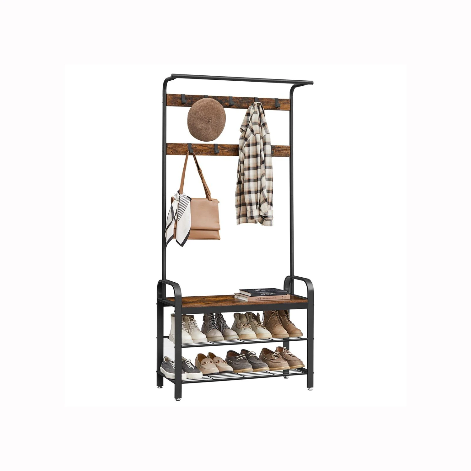 BreeBe Rustic Brown Hall Tree With Shoe Bench 5 BreeBe Rustic Brown Hall Tree With Shoe Bench - Image 3