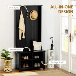 Classic Hall Tree, Accent Coat Tree With Shoe Storage Bench, Adjustable Shelves, 31.5" X 15.5" X 67.5", Black 11 Classic Hall Tree, Accent Coat Tree With Shoe Storage Bench, Adjustable Shelves, 31.5" X 15.5" X 67.5", Black -Home Furniture Shop 7b6ed283b45a4ae49d8d2d12f6ee5c38